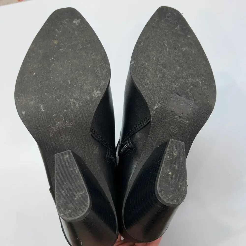 Zodiac Heeled Western Ankle Boot Bootie 9.5 Black Silver Faux Leather Nashville